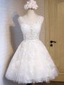 White Prom Evening Gown Prom and Party and Sweet 16 with Appliques Scoop Sleeveless Lace Up