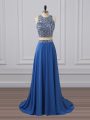 Exquisite Chiffon Sleeveless Floor Length Prom Gown and Beading and Sequins