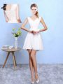 On Sale White A-line Chiffon V-neck Sleeveless Lace Mini Length Lace Up Bridesmaid Gown