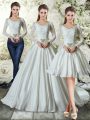 New Style Long Sleeves Chapel Train Lace and Belt Lace Up Wedding Gown