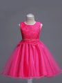Hot Pink Little Girl Pageant Dress Wedding Party with Lace Scoop Sleeveless Zipper