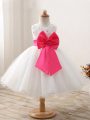 Mini Length White Little Girls Pageant Dress Organza Sleeveless Bowknot