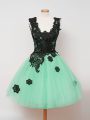 Charming Turquoise Sleeveless Lace Knee Length Dama Dress for Quinceanera