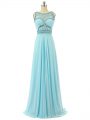 Aqua Blue Sleeveless Beading Floor Length