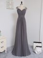 Cap Sleeves Chiffon Brush Train Zipper Quinceanera Court of Honor Dress in Grey with Lace and Ruching