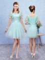 Romantic Aqua Blue Tulle Lace Up Scoop Sleeveless Mini Length Quinceanera Court of Honor Dress Appliques