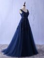 Charming Navy Blue Sleeveless Tulle Lace Up Runway Inspired Dress for Prom and Party