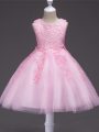 Hot Sale Baby Pink Scoop Zipper Appliques Little Girls Pageant Gowns Sleeveless