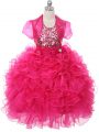 Wonderful Scoop Sleeveless Lace Up Little Girls Pageant Dress Wholesale Hot Pink Organza