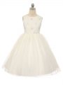Luxurious Sleeveless Knee Length Beading Lace Up Kids Pageant Dress with White