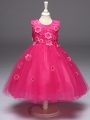 High Quality Hot Pink Sleeveless Tulle Zipper Little Girl Pageant Dress for Wedding Party