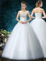 Hot Sale White Ball Gowns Beading and Embroidery Wedding Dress Lace Up Tulle Sleeveless Floor Length