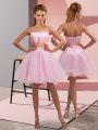 Exceptional Mini Length Baby Pink Womens Party Dresses Organza Sleeveless Beading and Ruching