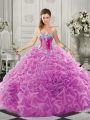 Ideal Lilac Organza Lace Up 15 Quinceanera Dress Sleeveless Court Train Beading and Ruffles