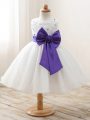 Attractive Sleeveless Organza Floor Length Zipper Girls Pageant Dresses in White with Bowknot