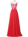 Classical Red Empire Lace and Appliques Evening Dress Lace Up Chiffon Sleeveless