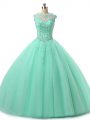Hot Sale Scoop Sleeveless Sweet 16 Dress Floor Length Beading and Lace Apple Green Tulle