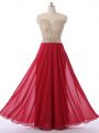 Adorable Red Empire Beading Homecoming Gowns Zipper Chiffon Sleeveless Floor Length