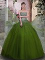 Olive Green Lace Up Vestidos de Quinceanera Beading Sleeveless Floor Length