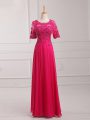 Scoop Half Sleeves Chiffon Mother Of The Bride Dress Lace and Appliques Zipper