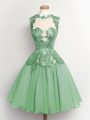 Attractive Knee Length A-line Sleeveless Apple Green Wedding Guest Dresses Lace Up