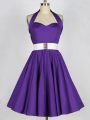 Hot Sale Sleeveless Taffeta Knee Length Zipper Court Dresses for Sweet 16 in Purple with Ruching