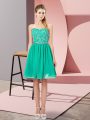 Noble Sleeveless Knee Length Beading Lace Up Cocktail Dresses with Turquoise