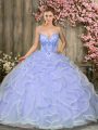 Fabulous Floor Length Lace Up Sweet 16 Quinceanera Dress Lavender for Military Ball and Sweet 16 and Quinceanera with Beading and Ruffles