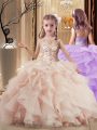 Lace Up Kids Pageant Dress Peach for Party and Wedding Party with Beading and Ruffles Brush Train