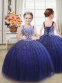Luxurious Beading Little Girls Pageant Dress Wholesale Royal Blue Lace Up Sleeveless Floor Length