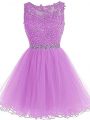 Romantic Lilac Scoop Neckline Beading and Lace and Appliques Prom Evening Gown Sleeveless Lace Up
