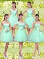 Apple Green A-line Lace and Belt Bridesmaid Dresses Lace Up Tulle Sleeveless Knee Length