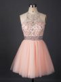 Peach Scoop Lace Up Beading Prom Evening Gown Sleeveless