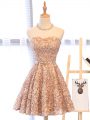 Popular Belt Prom Evening Gown Champagne Lace Up Sleeveless Mini Length