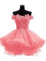 High Class Organza Sleeveless Mini Length Prom Gown and Beading and Lace and Appliques