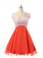 Mini Length Orange Red Cocktail Dress Chiffon and Tulle Sleeveless Beading
