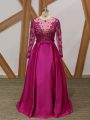 New Style Floor Length Fuchsia Mother Of The Bride Dress One Shoulder Long Sleeves Zipper