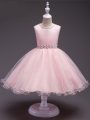 Scoop Sleeveless Little Girl Pageant Gowns Knee Length Beading Baby Pink Organza