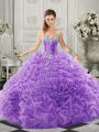 Sophisticated Court Train Ball Gowns 15 Quinceanera Dress Lavender Sweetheart Organza Sleeveless Lace Up
