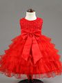 Trendy Organza Sleeveless Knee Length Pageant Gowns For Girls and Ruffled Layers and Bowknot