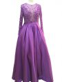 Charming Floor Length Zipper Prom Dress Purple for Prom and Party and Military Ball with Beading and Lace and Appliques