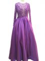 Charming Floor Length Zipper Prom Dress Purple for Prom and Party and Military Ball with Beading and Lace and Appliques