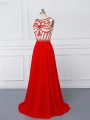 Shining Chiffon Sleeveless Dress for Prom Sweep Train and Beading