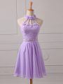 Chiffon Sleeveless Mini Length Bridesmaid Dress and Lace and Appliques