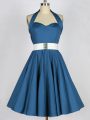 Eye-catching Halter Top Sleeveless Taffeta Bridesmaids Dress Belt Lace Up