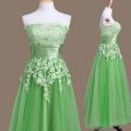 Flare Green Lace Up Strapless Appliques Quinceanera Court Dresses Tulle Sleeveless