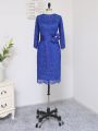Decent Scoop Long Sleeves Zipper Mother Of The Bride Dress Royal Blue Lace