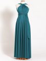 Nice Teal Backless Straps Ruching Bridesmaid Dress Chiffon Sleeveless
