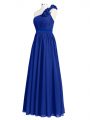Beauteous Chiffon One Shoulder Sleeveless Zipper Ruffles and Ruching Quinceanera Court of Honor Dress in Royal Blue