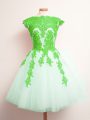 Multi-color A-line Tulle Scalloped Sleeveless Appliques Mini Length Lace Up Bridesmaid Gown